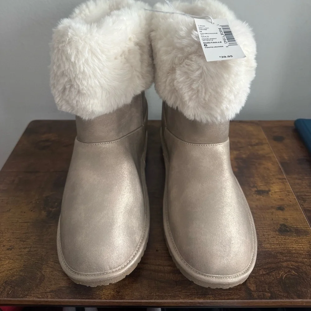 Children Place Boots Faux Fur Lined Metallic Boots for youth 6